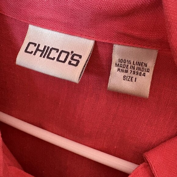 Chicos linen tunic top salmon pink long shirt blouse jacket button up 1 L XL - Picture 8 of 8